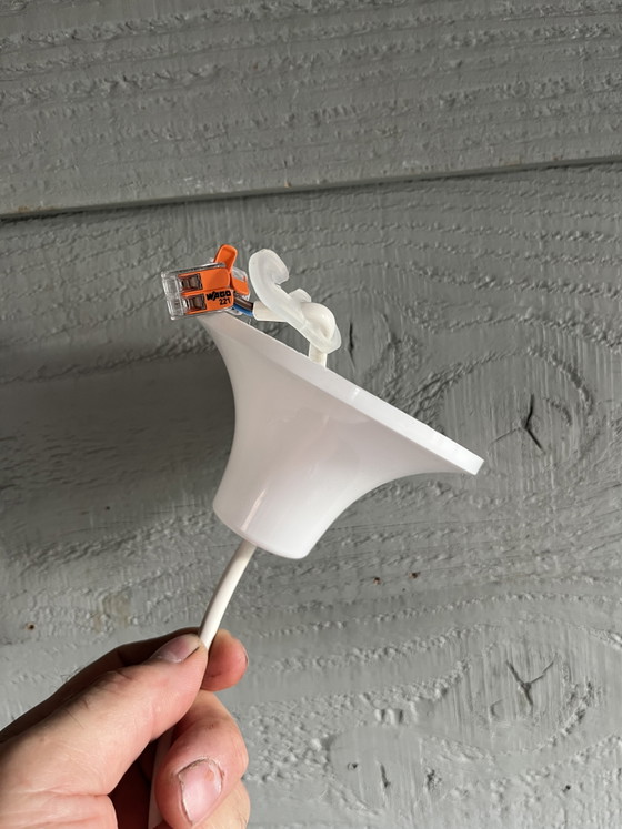 Vintage Meblo witch hat or trumpet swirl deco hanging lamp – Pendant lamps, Plastic (photo 11 of 11)