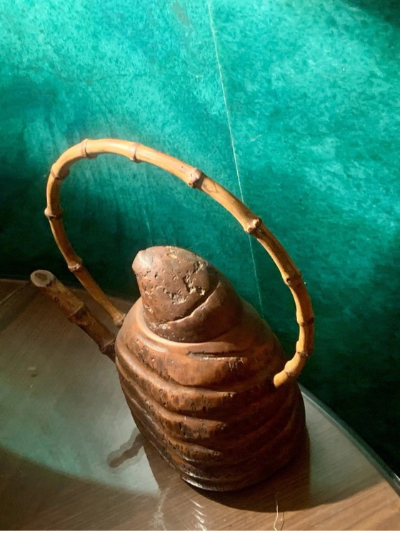 Zeldzame theepot van gesneden bamboewortel - Meiji-periode - eind 19e/begin 20e eeuw – Beeldhouwkunst, Bamboo (photo 3 of 13)