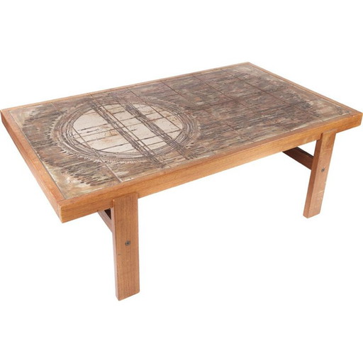 Tavolino da caffè vintage in teak con piastrelle, Danimarca 1960