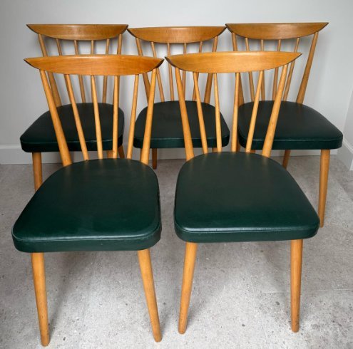Image 1 of 5x Vintage Spijlenstoel Jaren 50