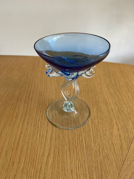 Image 1 of Vetro soffiato a mano su piede blu Jozefina Krosno