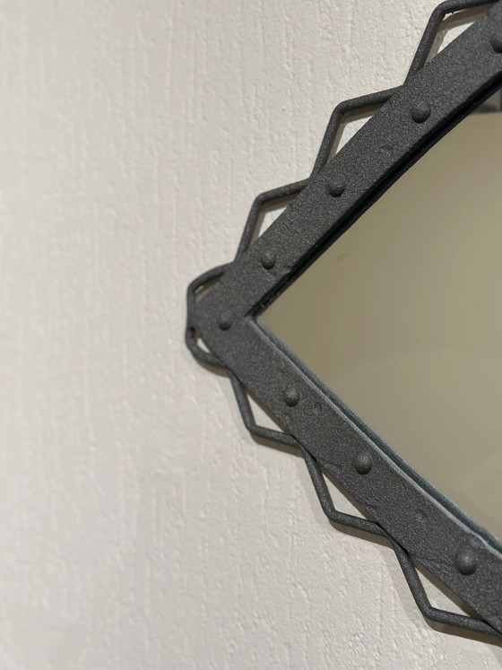 Hand-forged iron mirror with riveted frame, Italy, 1960s – Italian Design (photo 3 of 4)