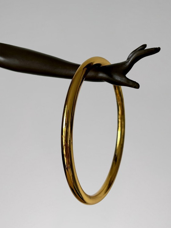 Image 1 of Art Deco sculpture of a dancer with rings in patinated bronze on a black marble-effect base – signed Duvernet – 58 cm