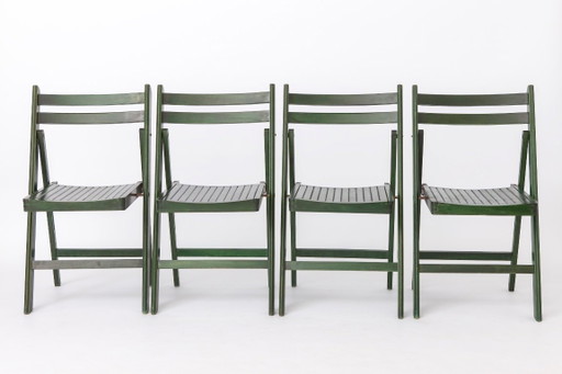 Set van 4 Vintage Groene Klapstoelen, Duitse Beukenhouten Stoelen, Jaren 1960–1970, Mid-Century Modern Zitmeubelen