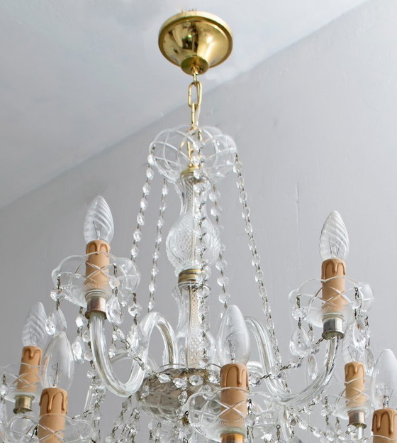 Image 1 of Lustre italien à 15 lumières en cristal Maria Theresa, moderne du milieu du siècle dernier, années 1950