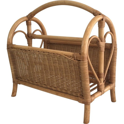 Vintage Rattan magazine rack 1970