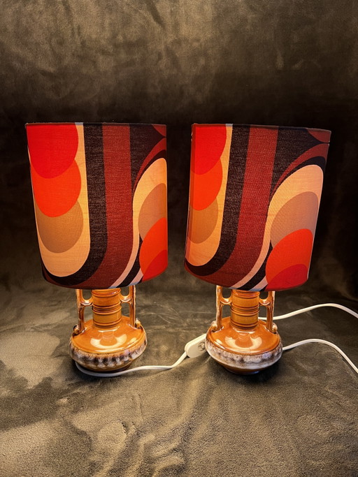 Unique Pair of Vintage 70s Table Lamps Scheurich 501/17 - Retro Pattern Shade - Perfect Condition – tafellampen, Ceramic