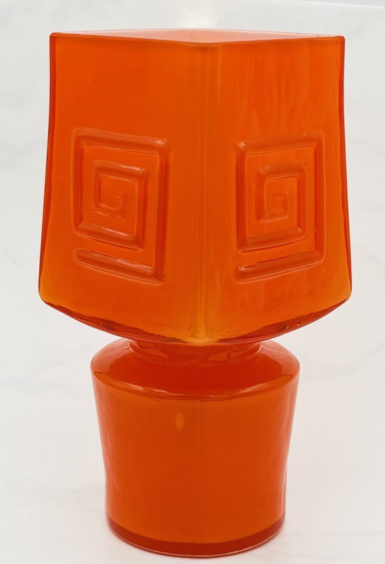 Image 1 of Retro Fans - Vaas - Jaren 60 - Fel Oranje -Fåglavik Glasbruk -Zweden