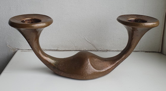 Image 1 of Vintage Bronzen Harjes Kandelaar Brutalist