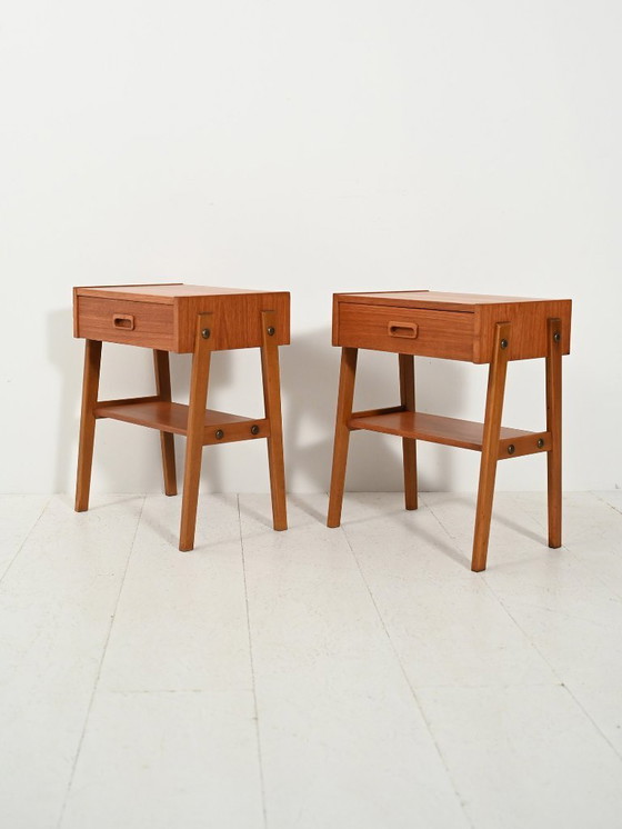 Image 1 of Coppia di comodini scandinavi in ​​teak