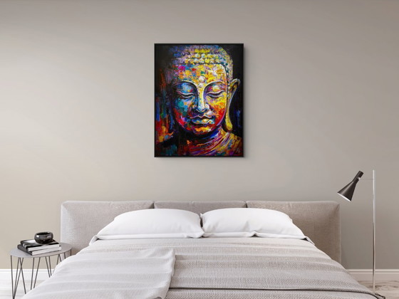 Image 1 of Unique hand-painted Buddha painting “Eternal Calm” – Seksak Jaichumchen – 80×100 cm