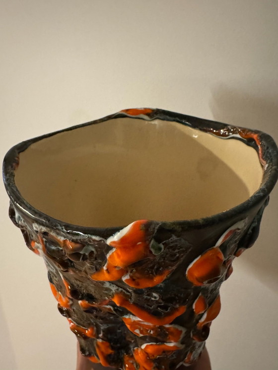 Orangene Fat Lava Vase 60er Jahre, Vasen, Keramik, Schwarz (Foto 9 von 15)