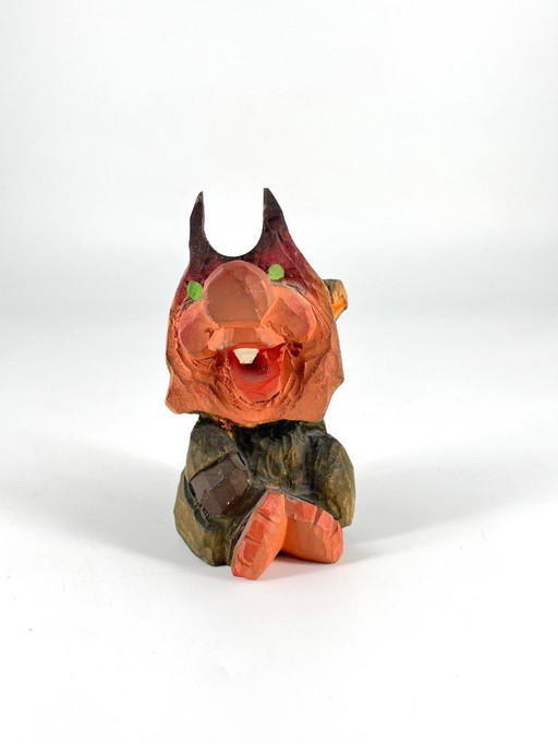 Hand-Carved Wooden Troll / Devil – Attributed to Henning, Norway – Scandinavian Folk Art