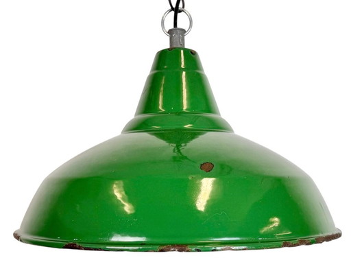 Industrial British Green Enamel Factory Pendant Lamp, 1960s