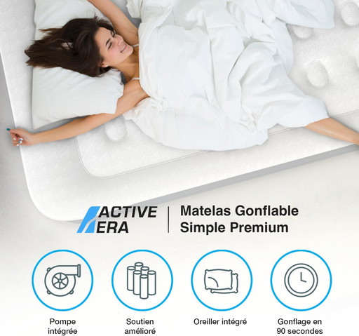 Active Era Matelas Gonflable Premium 1 Personne, Lit pneumatique Simple avec Pompe Électrique & Oreiller Intégrés, Voyage, Campi