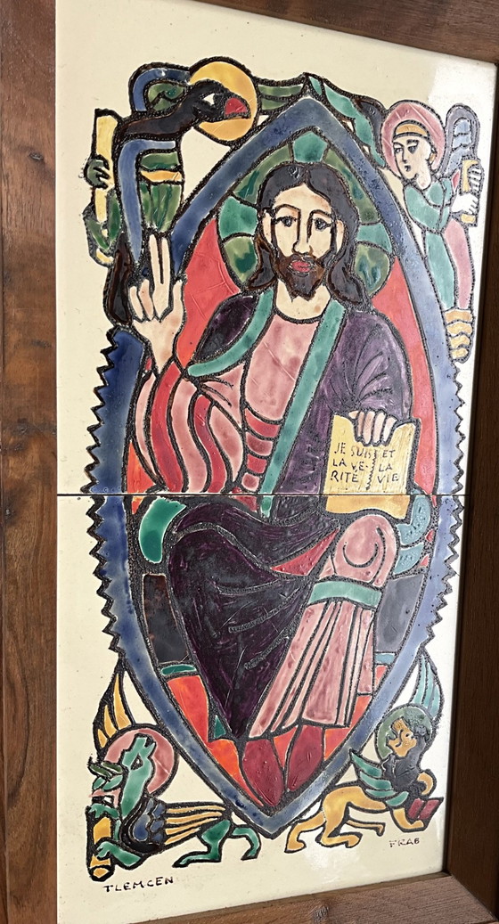 FRAB Tlemcen, Französische glasierte Keramik Religiöse Wanddekoration, Desvres, 1950er Jahre, FRAB DESVRES (Foto 6 von 9)