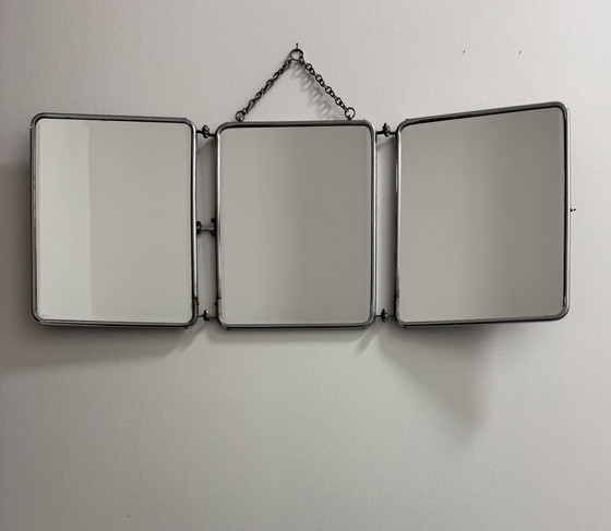 Image 1 of 1950s beveled triptych barber mirror