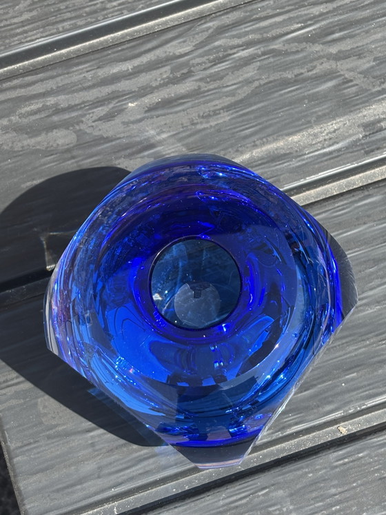 Image 1 of Alfred Collard für Val Saint Lambert – Monumentale kobaltblaue Kristallskulptur/Vase – signiert – 5 kg