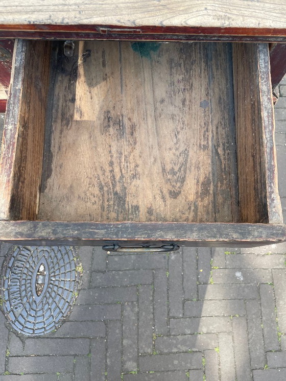 Image 1 of Única isla de cocina/mesa/escritorio/ cómoda antigua de roble pesado con tres cajones.