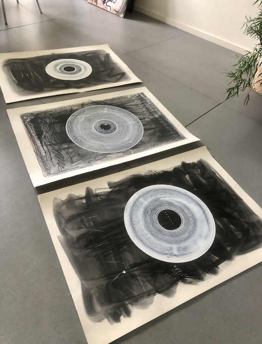 Serie van 4 originele vintage jaren 80, Marek Janicki-kunstwerken