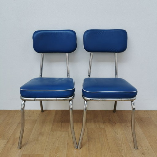 Sedie vintage Mid-Century in tubo cromato e similpelle, sedie da pranzo