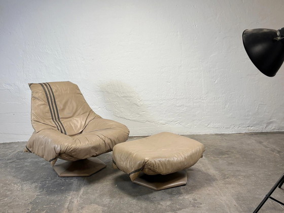 Image 1 of Vintage Space Age leather easy chair and ottoman 