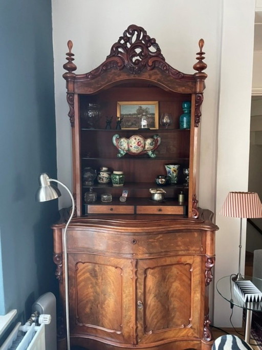 Precioso armario antiguo Bonheur de 1860-1870 con puerta de espejo. – kasten, Wood