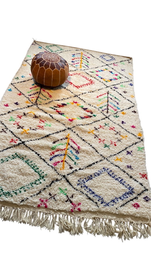 Tappeto berbero autentico fatto a mano – 100% lana – 260 x 150 cm – Stile Beni Ourain colorato – Monti dell'Atlante