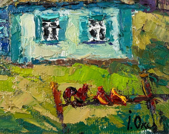 Image 1 of Original Oil Painting Day Village Landscape Whispers of spring
