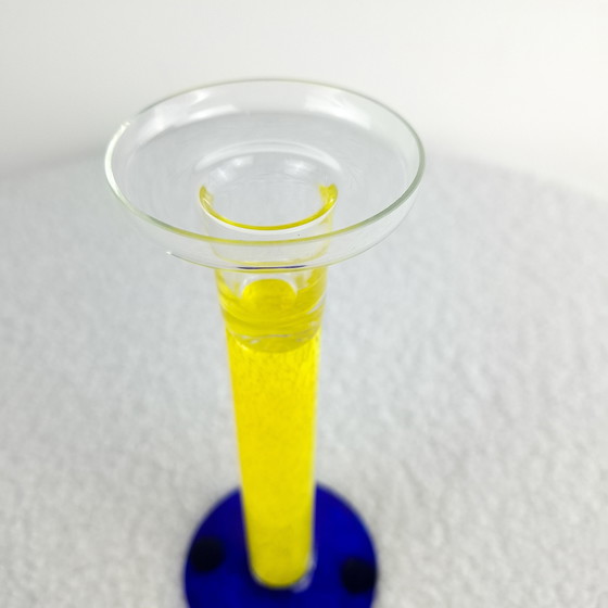 Image 1 of Vintage kandelaar blauw / geel Memphis Milano design