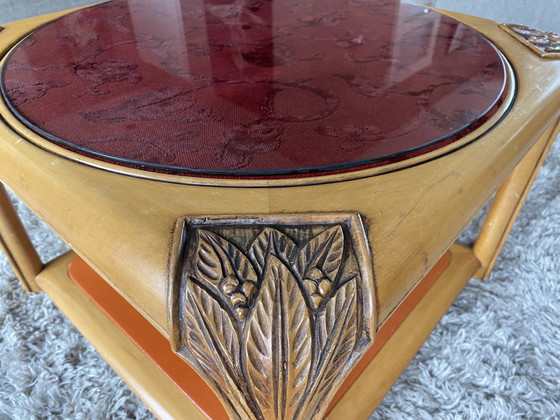 Image 1 of Tavolino da caffè vintage art déco in vetro, velluto e pelle