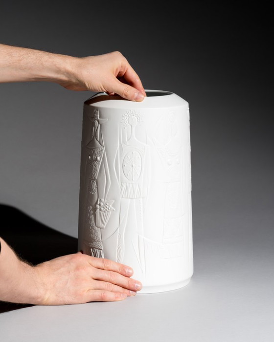 Image 1 of Zeldzame CUNO FISCHER Hutschenreuther Bisque porseleinen Vloervaas 1969 H33cm D21cm