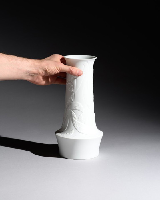 Image 1 of Cuno Fischer Vase TRIO Hutschenreuther Bisque Porcelain Op Art Relief 38+32+27cm