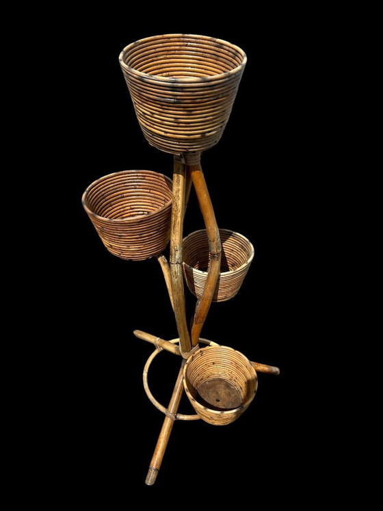 Image 1 of Rotan plantenstandaard, jaren 1950