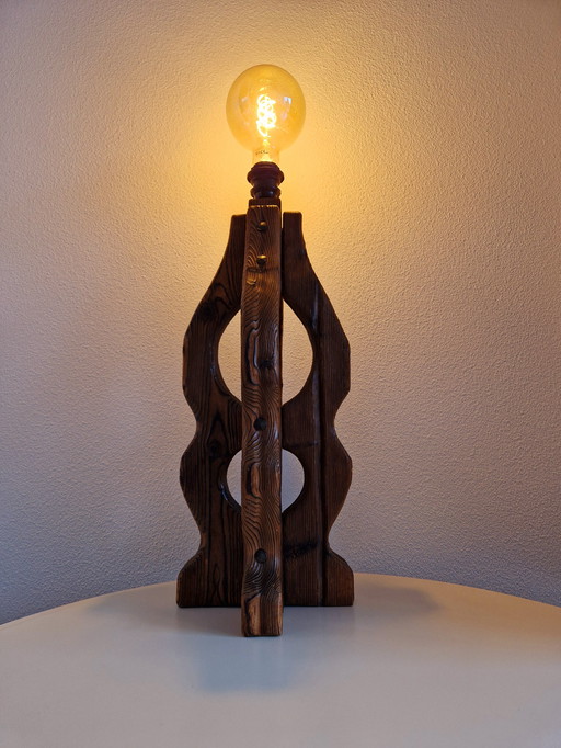 Lampe Brutaliste en Chêne Brûlé