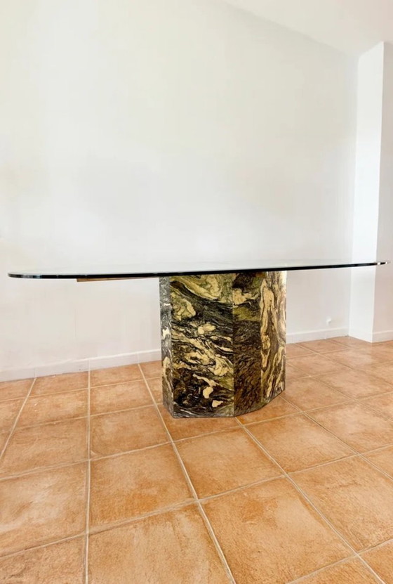 Image 1 of Eettafel in Artedi-stijl van glas en groen marmer