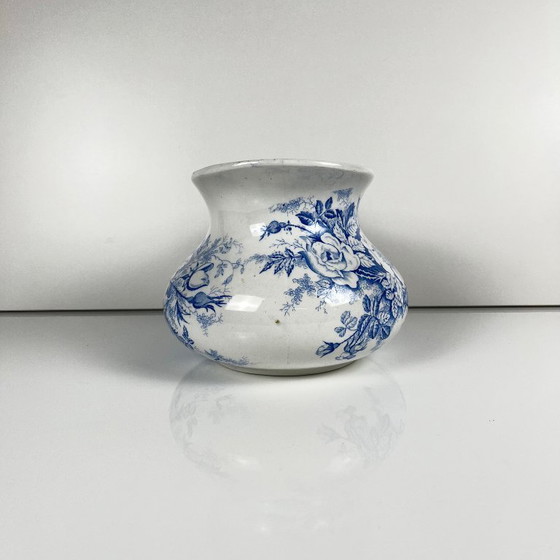 Image 1 of Brocca paffuta, antica brocca da bucato KG Lunéville, blu con motivo floreale, fine XIX - inizio XX secolo