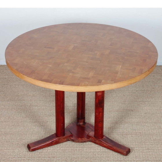 Image 1 of Round wooden standing dining table dating from the 1980s