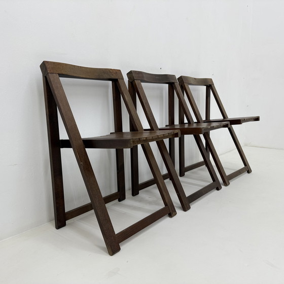 Image 1 of Set of 3 Aldo Jacober for Alberto Bazzani Wooden Folding Chairs, 1960’s