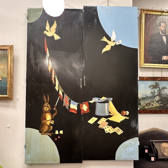 Image 1 of Coppia di pannelli dipinti “Magic”, Aldo Franceschini per Max Dif, anni ’70 – Francia