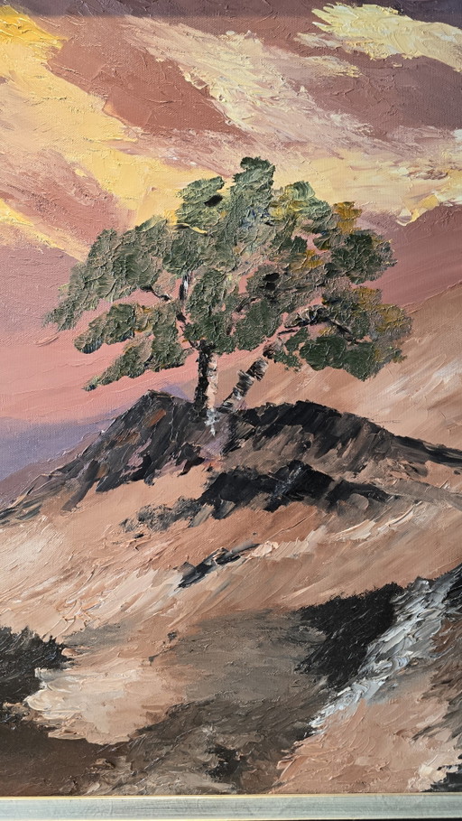 Original Impressionist Impasto Oil Painting - Solitary Tree Landscape (55x65 cm) – schilderijen tekeningen (photo 2 of 12)
