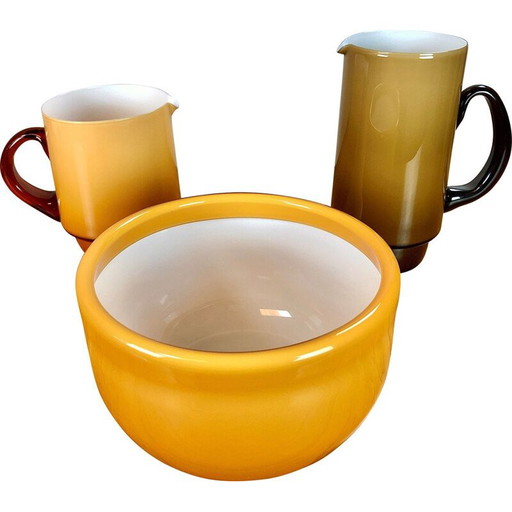 Set vintage kruiken en schaal in glas van Michael Bang voor Holmegaard, 1970
