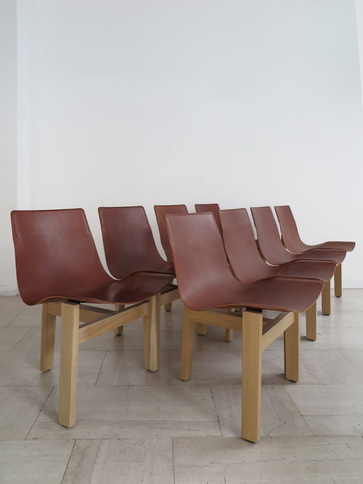 3T Modell Stühle aus Holz und Leder von Angelo Mangiarotti für Agapecasa, Italien, frühes 21. Jahrhundert, 8er Set