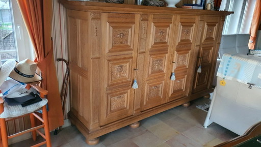 Solid oak buffet cabinet