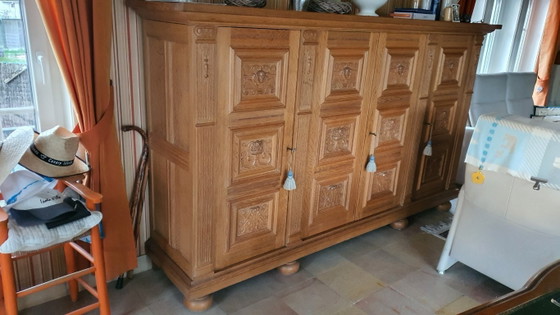 Image 1 of Solid oak buffet cabinet