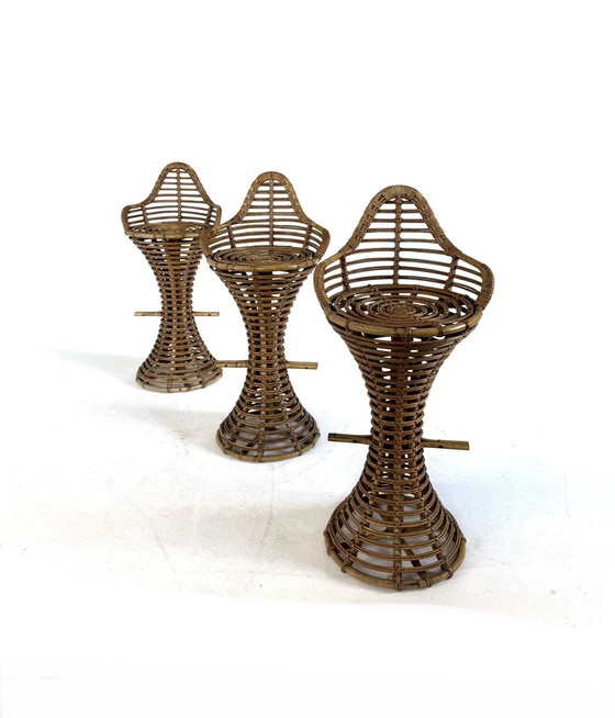 Image 1 of 3x tabouret de bar en rotin vintage, Mary Beatrice Bloch '50