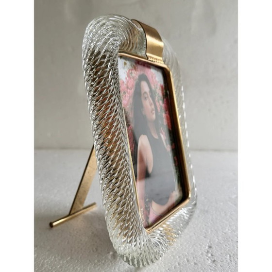 Image 1 of Cadre photo en verre de Murano transparent « Torchon » et laiton non aqueux, style moderne du milieu du siècle