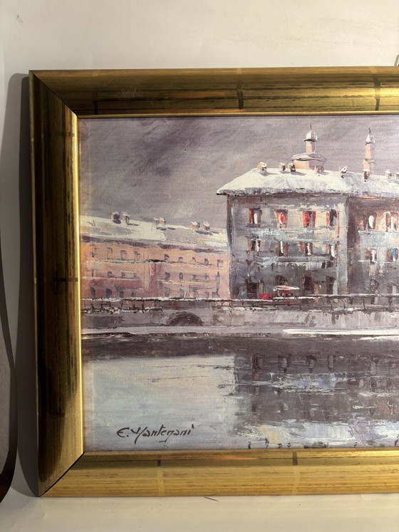Oil Painting on Cardboard of a Canal in Milan by Eugenio Mantegani, 1980s – Paintings & Drawings (photo 2 of 9)