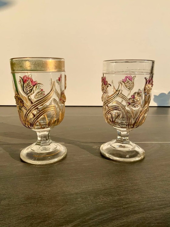Image 1 of Coppia di bicchieri da vino/acqua in stile Art Nouveau - Josef Inwald - Boemia, c. 1914