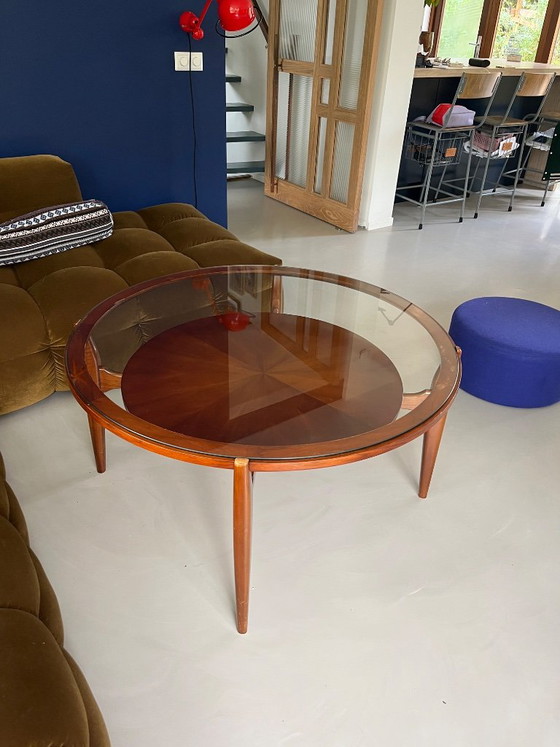 Vintage Round Coffee Table Teak Danish Design Mid-Century Modern – Glass, Wood (photo 9 of 9)